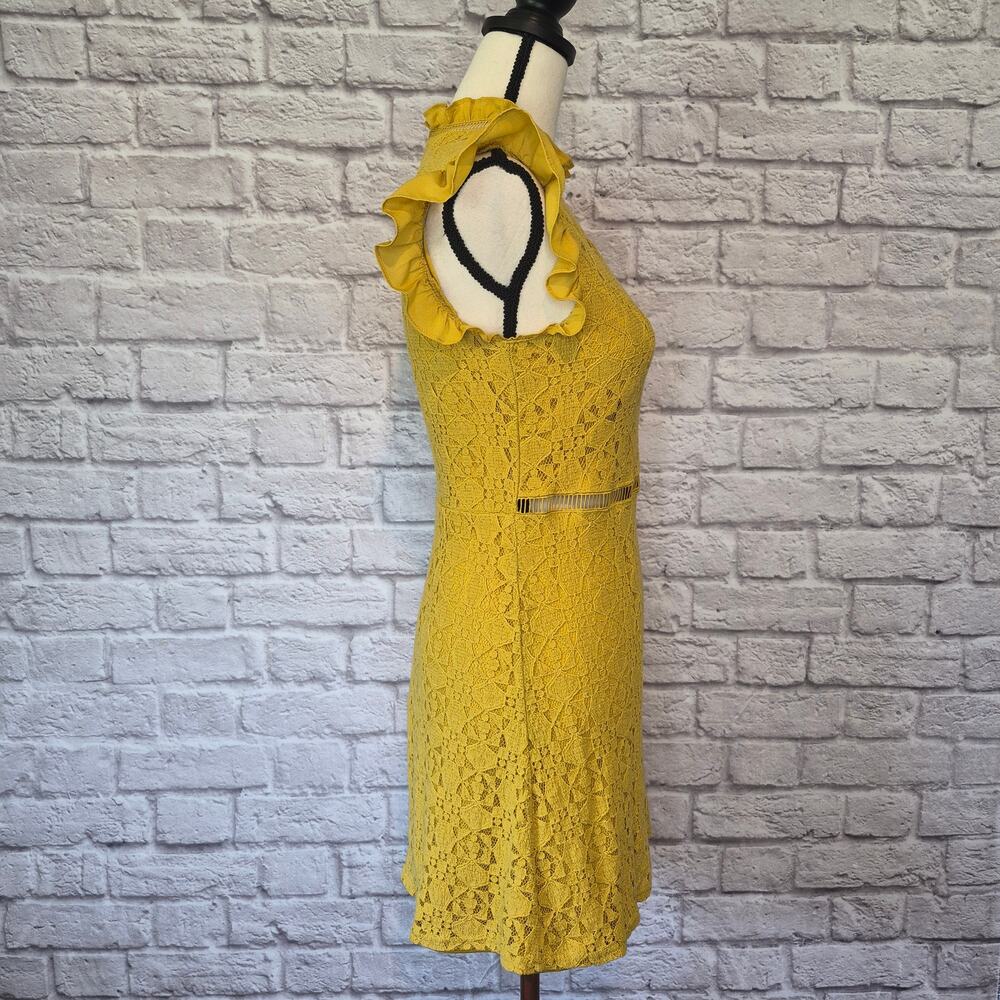 Altar'd State dress mustard yellow lace flutter sleeve high neck mini size S - Picture 7 of 9